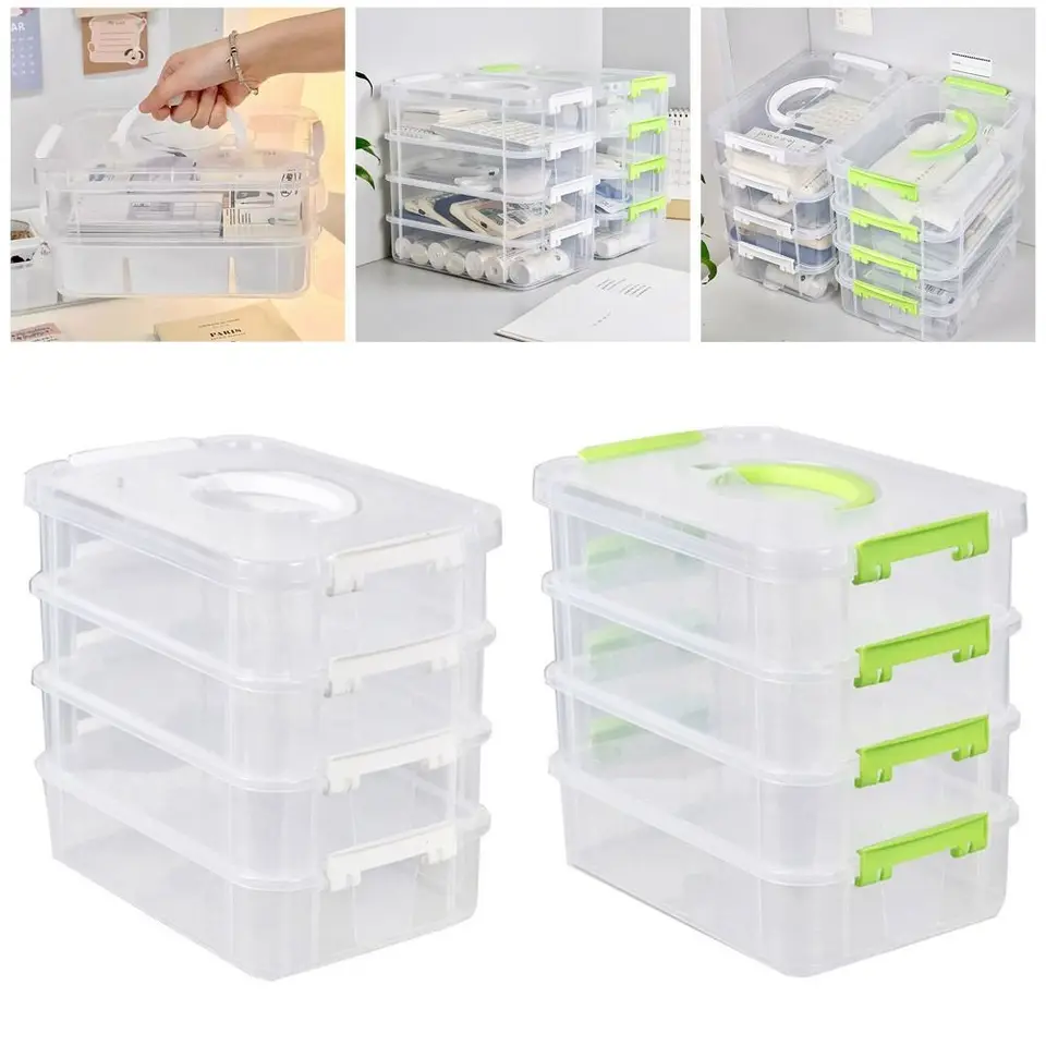 Priehľadná škatuľka 4-horná plastová úložná skrinka Školská kancelárska kontajnerová zásuvka Organizátor Table šperky krabičky na organizátor Organizátor Box Box
