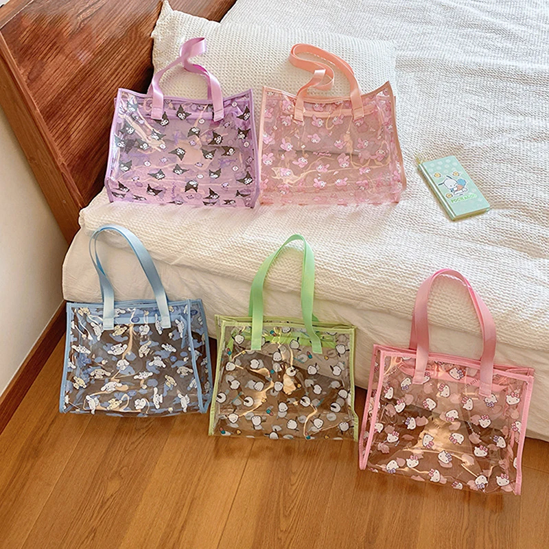 Priehľadné Sanrio Hello Kitty Cosmetic Bag Cinnamoroll kabelka Kuromi Witerproof Taletry Bag Fitness Placking Bag Bag