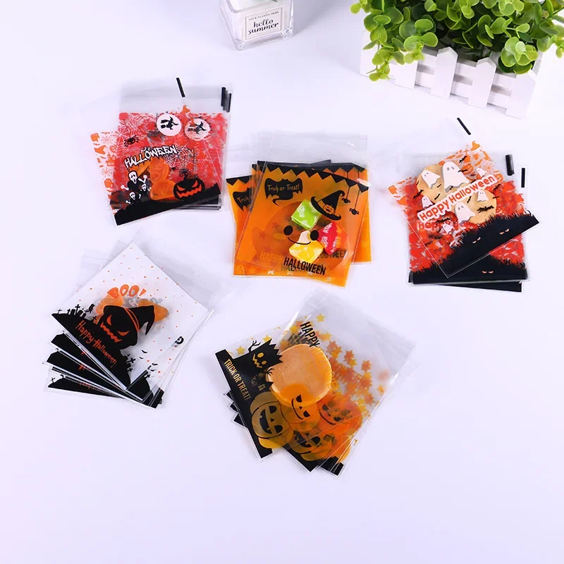Priehľadné tašky na cukrovinky pre dekoráciu Halloween Party, tekvica, pavúk, netopier, taška na sušienky, festival duchov, detské občerstvenie, 100 pcs