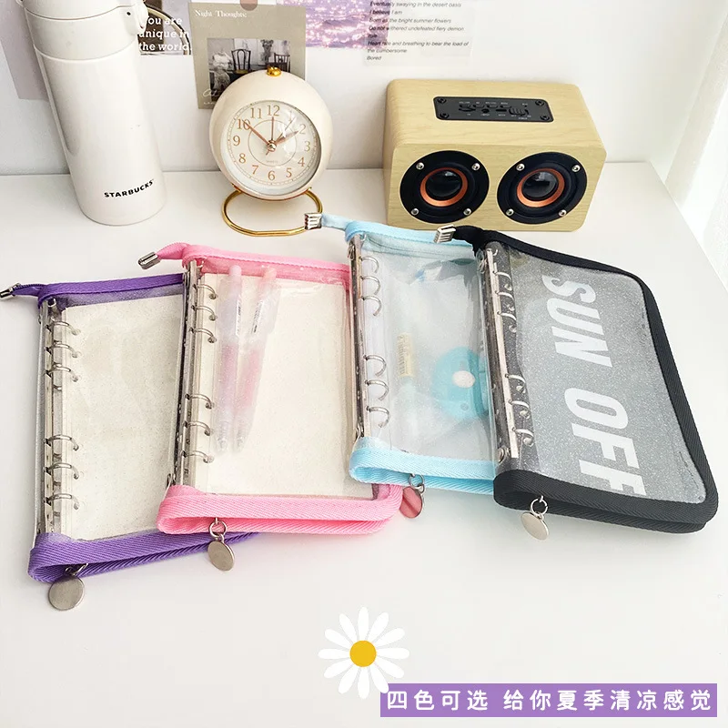 Priehľadné trblietavé zips 6-jamky Loose-Leaf Notebook Ins Fan Book Album