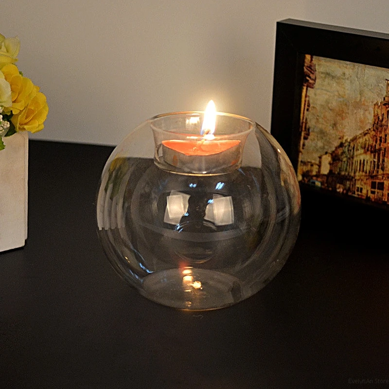 Priehľadný držiak na sviečku Glass Round Hollow Candlestick Vianočné svadobné večere Ozdoby