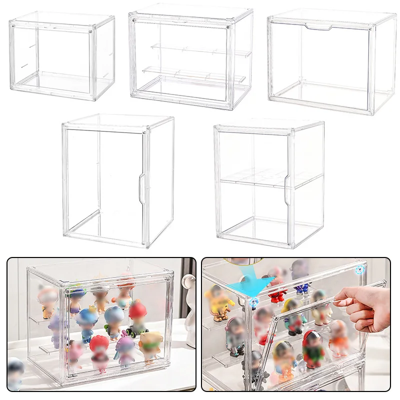 Priehľadný model displeja Pase Case Showcase Organizátor Storage Organizátor Magnetická ochrana prachu pre zberateľné bábiky hračky prsty