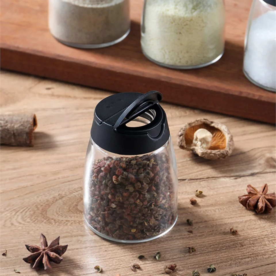 Priehľadný nepriepustný korenie fľaše na fľašu pripevnenú korenú fľašu pre sezamu cukrovej soli alebo chilli prášok