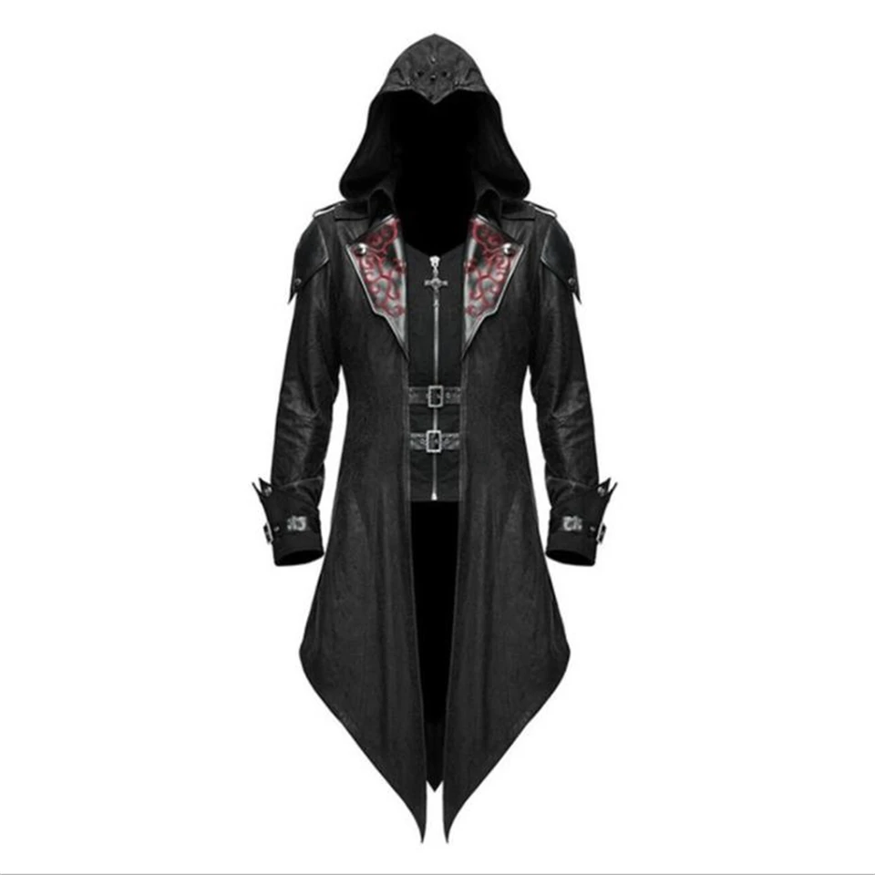 Priekopa Mens vinobranie Halloween kapucňa kostýmy gotický lastovičný kabát cosplay dlhý uniforma s dlhým rukávom Steampunk bunda s-5xl