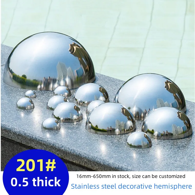 Priemer 19 mm-600 mm 201 0,5 z nehrdzavejúcej ocele duté hemisférické leštené leštené zrkadlo výťah dekoratívny hemisférový oceľový kryt rúrky
