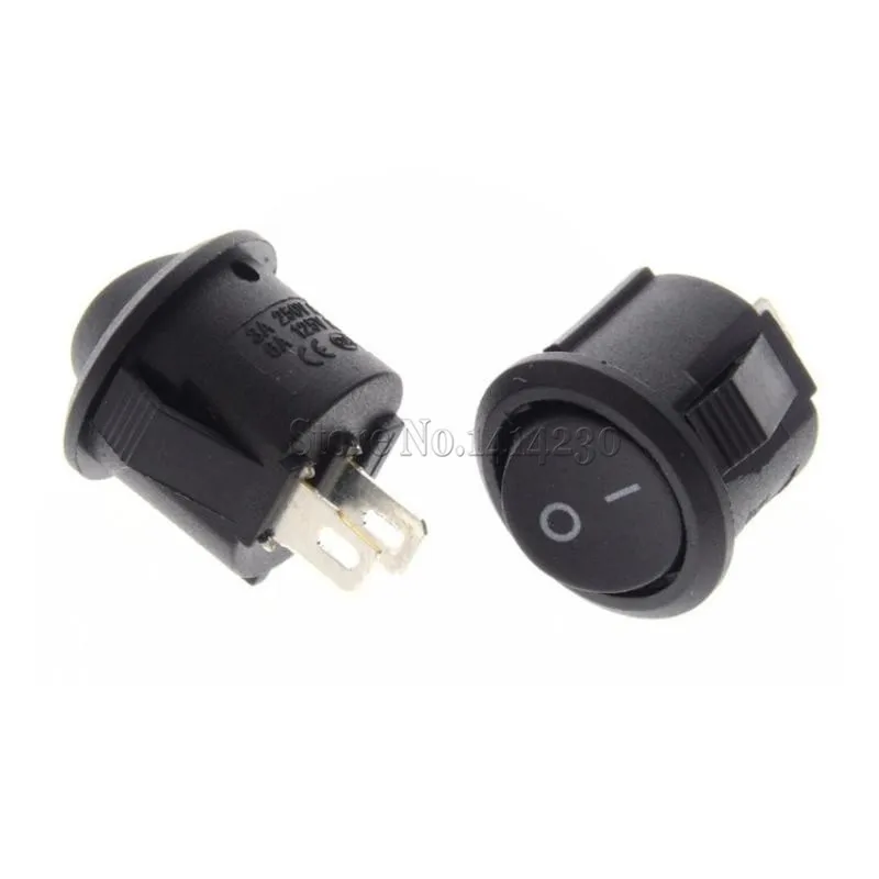 Priemer s priemerom 16 mm malé okrúhle spínačy Rocker Black Mini Round Black 2 Pin Off Rocker Switch