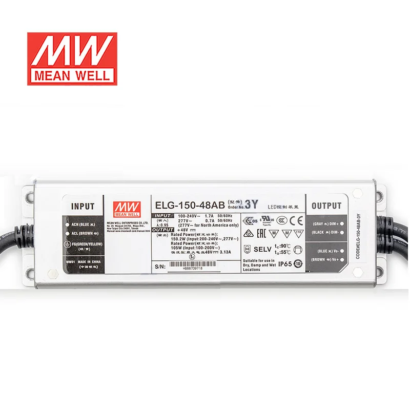 Priemerná jamka 84 ~ 150 W môže upraviť tri v jednej stmievaní funkciou s konštantným napätím a prúdom LED ovládača ELG-150-AB-3Y 12V 24