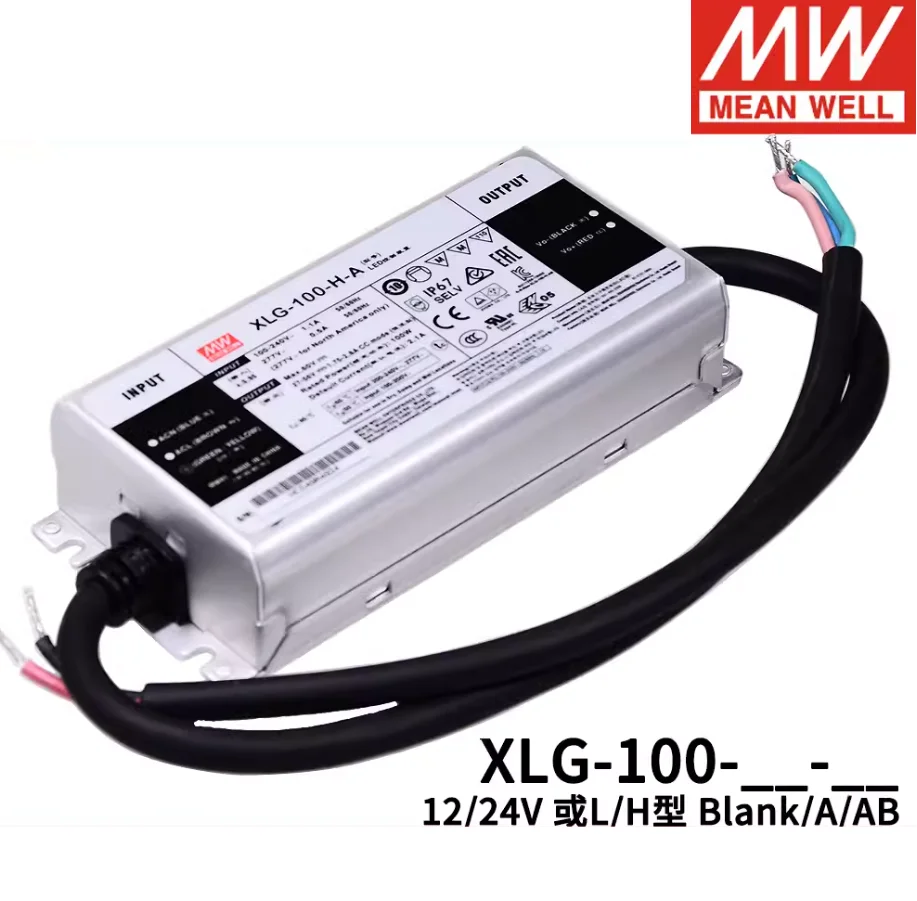 Priemerná studňa 100W Konštantný ovládač LED diódy XLG-100-12-A 8.4 ~ 12V XLG-100-24-A 16,8 ~ 24 V XLG-100-LA 71 ~ 142V XLG-100-L-AB