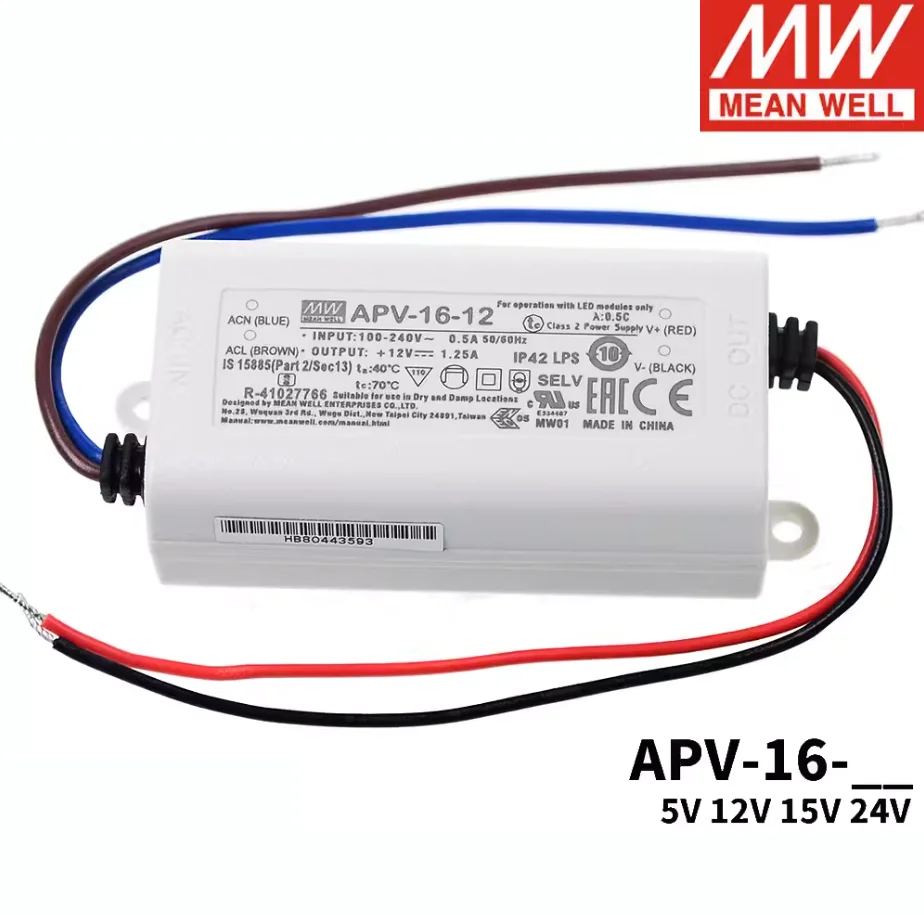 Priemerná studňa 16W s jedným výstupným prepínaním napájania APV-16-5 APV-16-12 APV-16-15 APV-16-24 Meanwell 16W