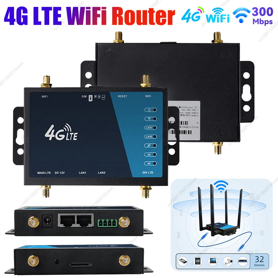 Priemyselný stupeň 4G LTE WiFi Router 300 Mbps 4G širokopásmový bezdrôtový smerovač s ochranu firewall brány firewall slot SIM kartu SIM