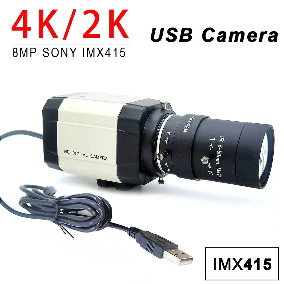 Priemyselný USB Camera 4K 30fps IMX415 a 2K F5283 CMOS Sensor PC Video USB WebCam UVC OTG s CS 5-50 mm Varifokal Zoom Lens