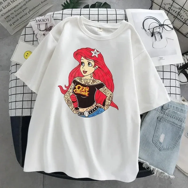 Princess Print Alice in Wonderland Dámske topené topánky Čierne Alice Snehulienka Tričko s krátkym rukávom Femme Top y2k