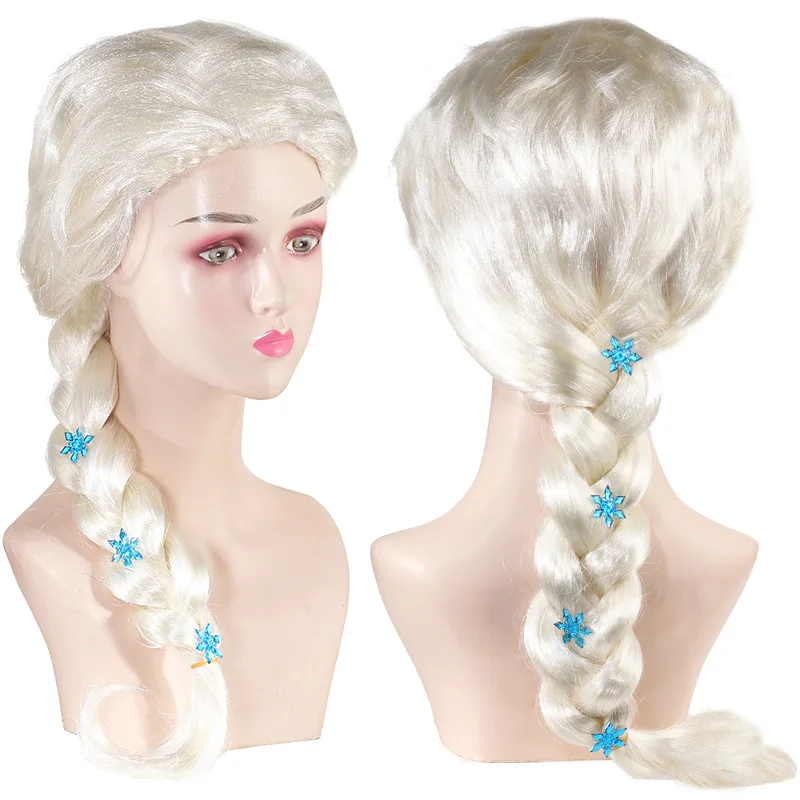 Princezná dievčatá Elsa Cosplay parochňa roztomilá snehová kráľovná oblečená briad Elsa Hair Cosplay parochne parochne Halloween Carnival Purim Maškaráda Party