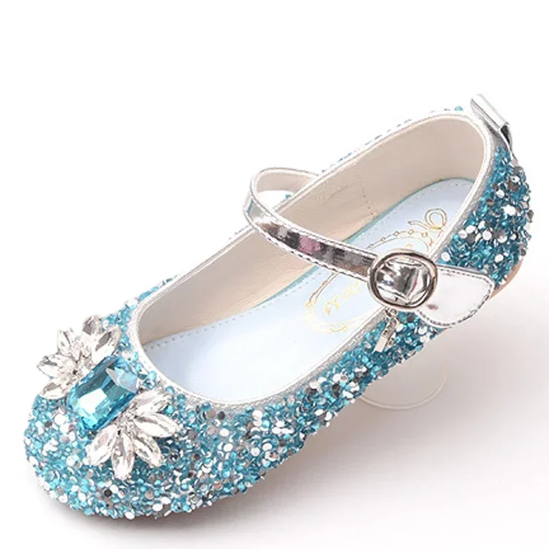 Princezná elsa topánky Dievčatá Dance Performance Flats Blue Loafers Girl Nový rok sviatočné večierky Girl Gires Snow Queen Dress Shoe 2024