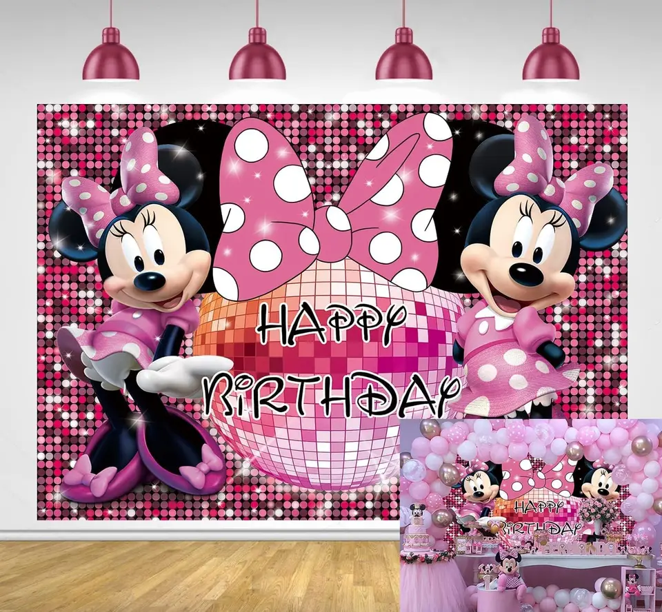 Princezná Girls Pink Mickey Minnie Mouse Party Pozadie 1. 2. 3. všetko najlepšie k narodeninám Banner