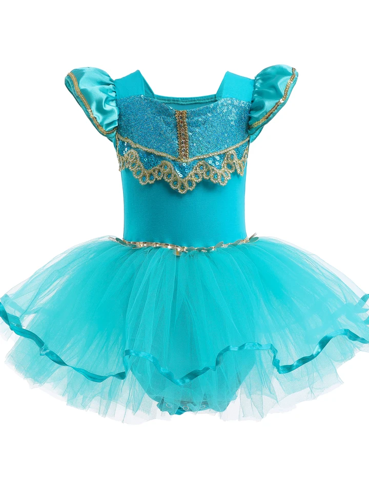 Princezná Jasmine Tutu sa šaty s mysom pre batoľa malé dievčatká balerí tanečný kostým Outfit Dancewear, modrá/fialová/žltá