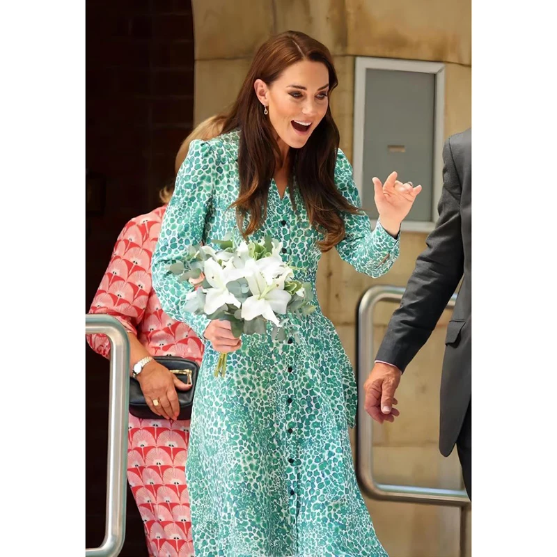 Princezná Kate Dress 2023 Jeseň Dámsky tlač Príležitostné šaty dlhé rukávy Dlhé rukávy Otočte golier Elegantné košele šaty NP1999C