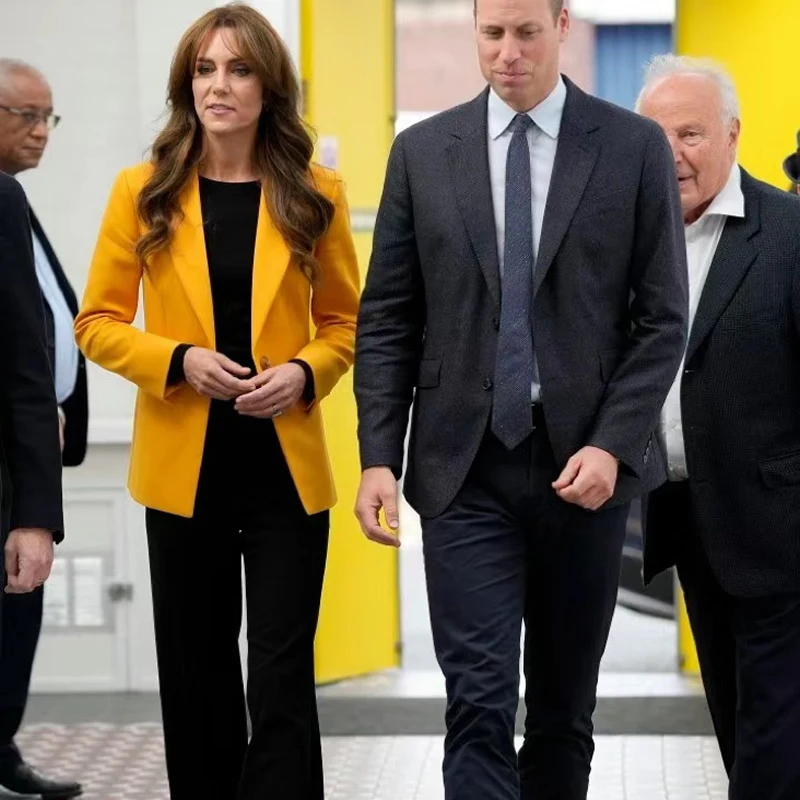 Princezná Kate Yellow Solid Blazer Elegantná elegantná bunda s jednou gombíkom 22806