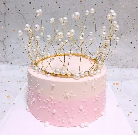 Princezná korunka Topper dekorácie kov Perla lesklé umelé perly čela čela svadobná torta dekorácie narodeniny Topper