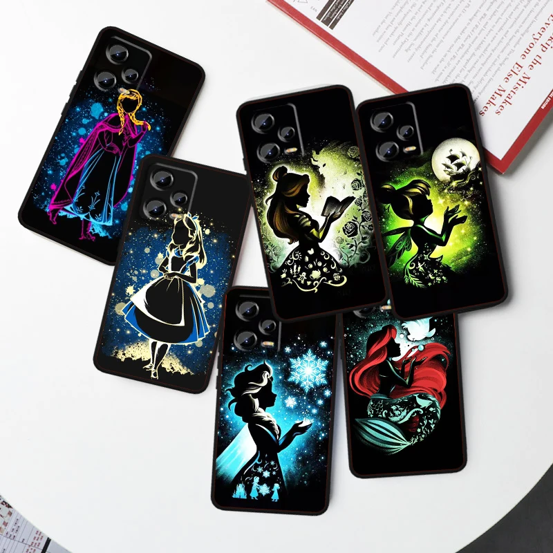 Princezná krásna pre Xiaomi Redmi Poznámka 13 12R 12S Turbo 11 11T 11S 10S Pro Plus 5G Čierny kryt telefónu