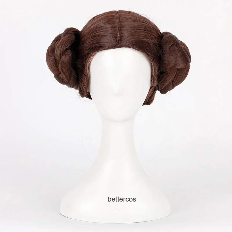 Princezná leia organa sólová cosplay parochňa s krátkym hnedým tepelne odolným syntetickým vlasovým parochňou parochňou čiapka