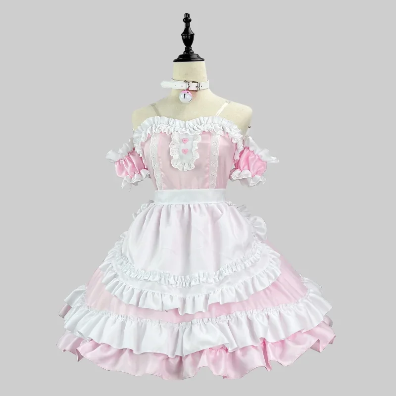 Princezná ružové šaty anime cosplay káva káva uniforma lolita škola študent plus veľkosť slúžky šaty z ramena kawaii cos