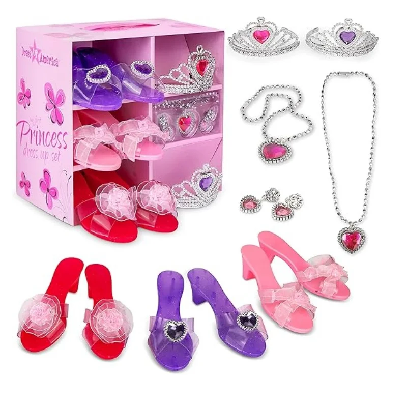 Princezná šaty topánky pre dievčatá Princezné podpätky Tiary a kostýmové šperky sú sety Birthday Darčeky pre dievčatá