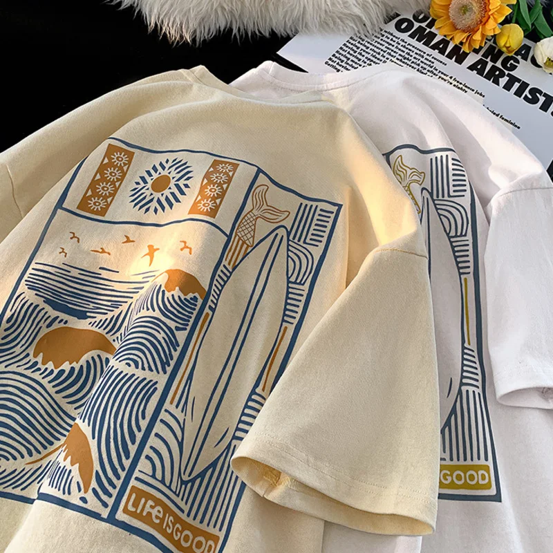 Pripathinker 100% bavlnené dámske tričká Summer Nové krátky rukáv Tees morská grafická módna módna trendy voľné unisexové vrcholy ženské oblečenie
