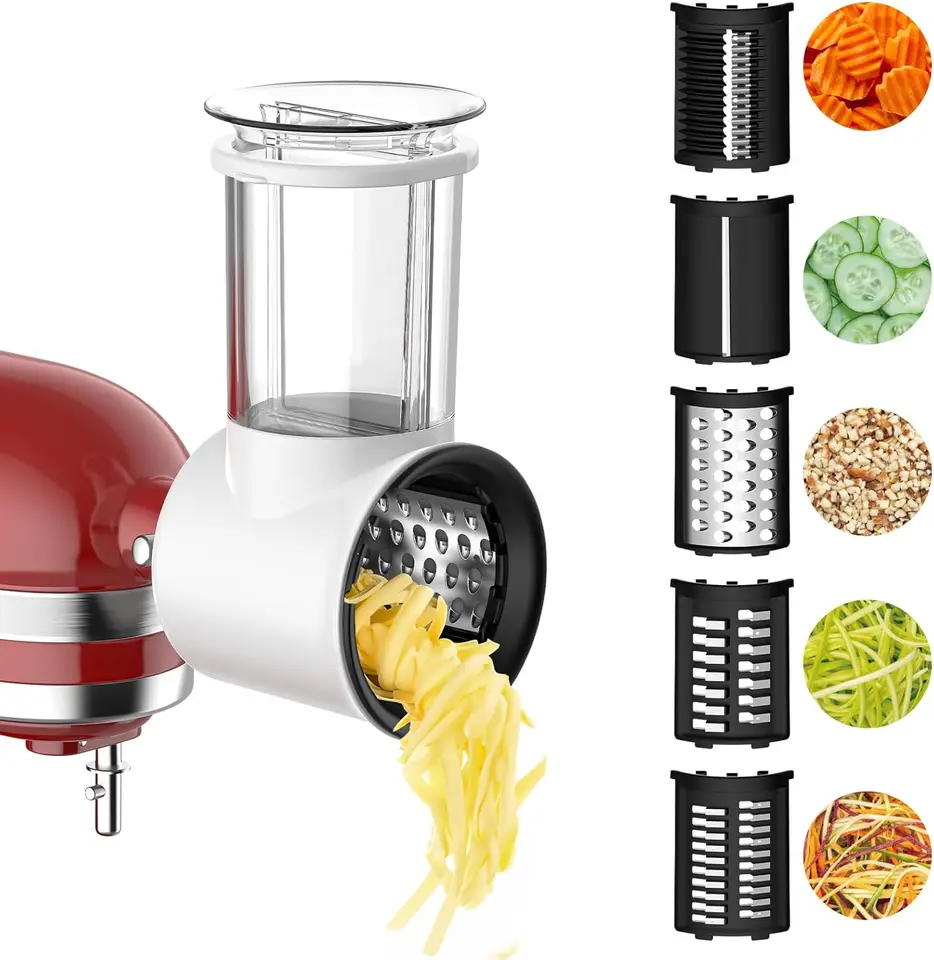 Pripevnenie strúhaného strúhnutia pre mixér Kitchenaid, strúhadlo na strúhanie syrov pre kuchyňu s 5 lopatkami, veľký kŕmny sklz S