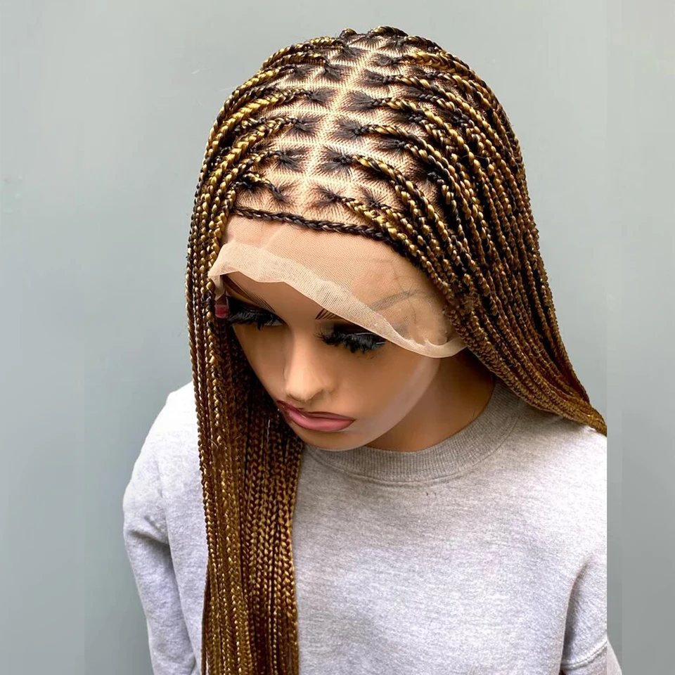 Pripravené na dodanie spletenú parochňu bez uzla na parochňu s plnou čipkou s prírodnou farbou koreňov 27 Glued Braid Parochňu pre čierne ženy