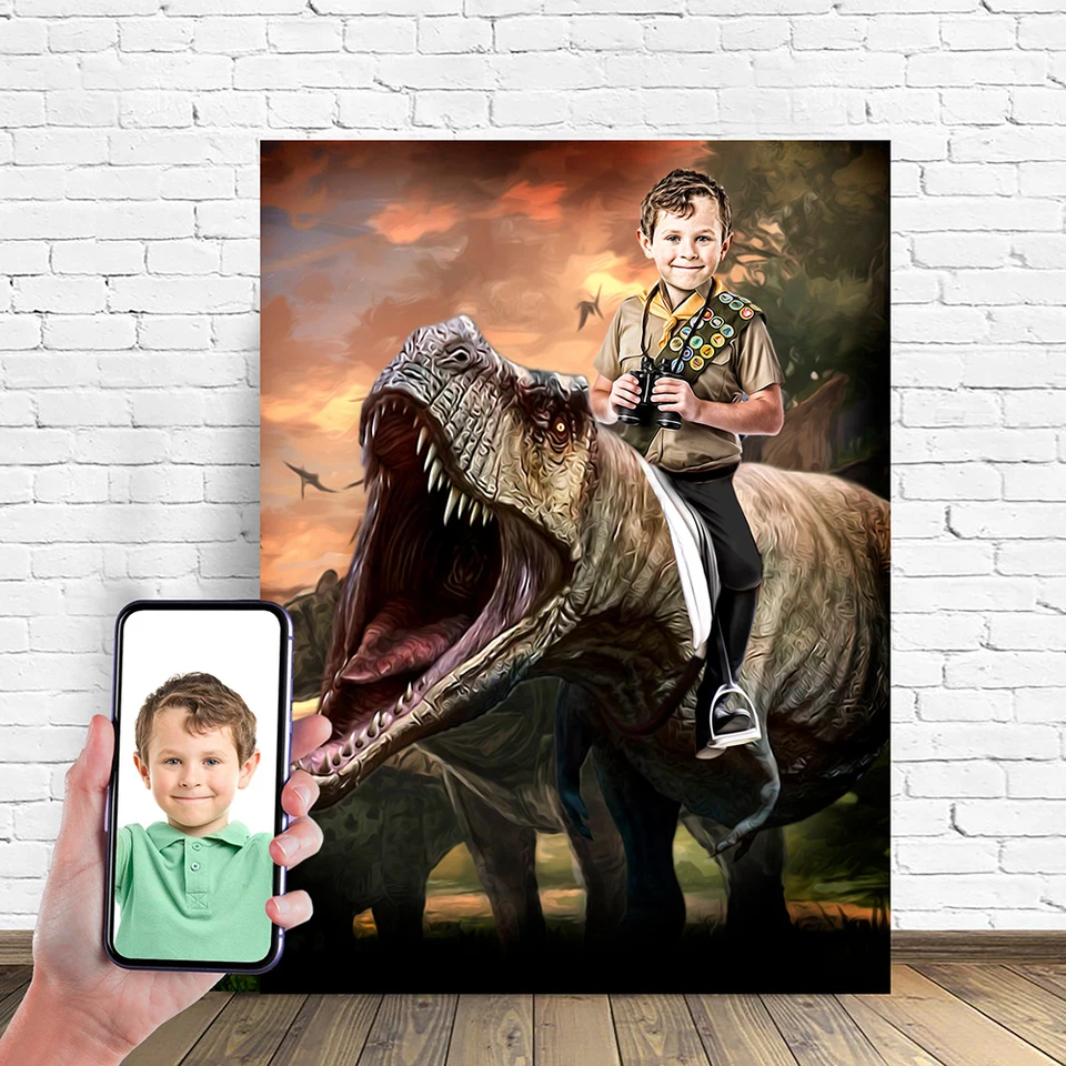 Prispôsobenie plátna maľba Jurassic Dinosaur Portait Lion Vlastná tlač a plagát nástenné umenie pre detskú spálňu Domovod