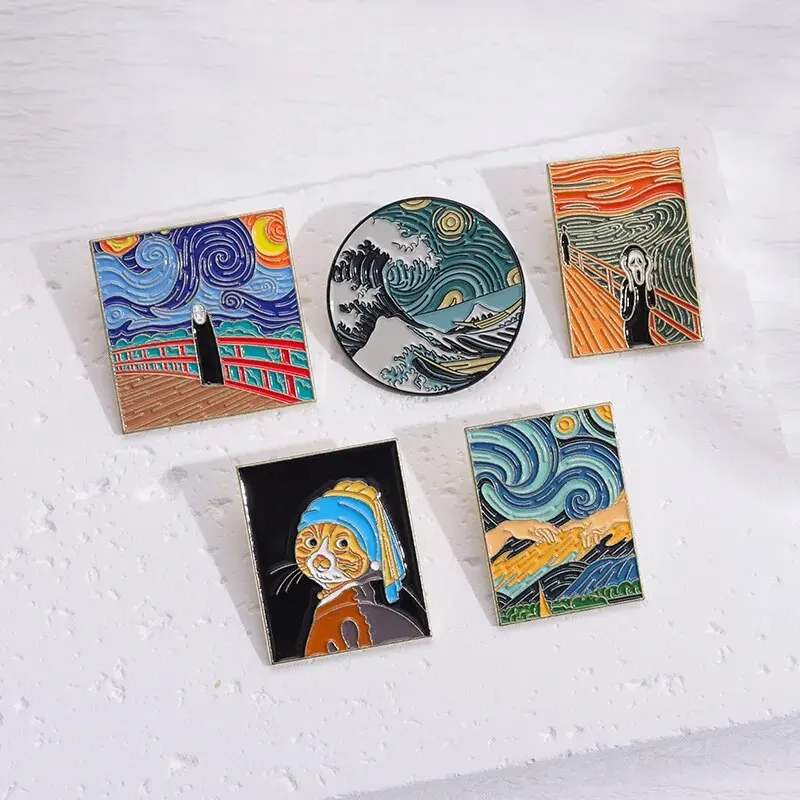 Prispôsobenie slávne olejomaľba smaltované špendlíky Vlastné veľkoobchodné Van Gogh Artistic Broš