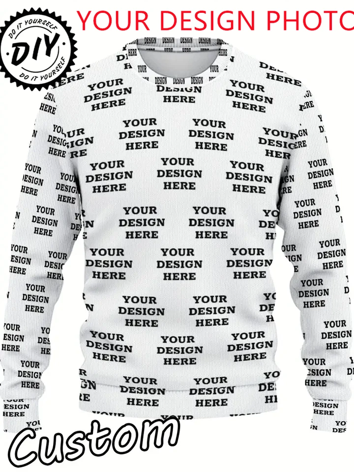 Prispôsobená fotografia 3D tlačená pánska posádka krku na krk pullover pre domácich majstrov DIY Mikina pohodlná s dlhým rukávom Topy Soft