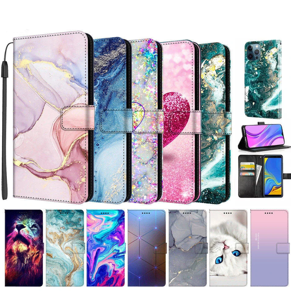 Prispôsobená peňaženka s kartou Foto Rám Flip Leather Case pre Xiaomi Mi 10 Lite Cover Mi10 Pro Telefónne vrecká Mramor mačky motýľ