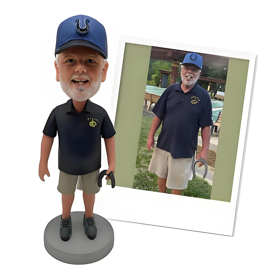 Prispôsobená postava Bobblehead, baseballová čiapka a pólo outfit, ručne vyrábaná sochárska dekorácia, darček odchodu do dôchodku