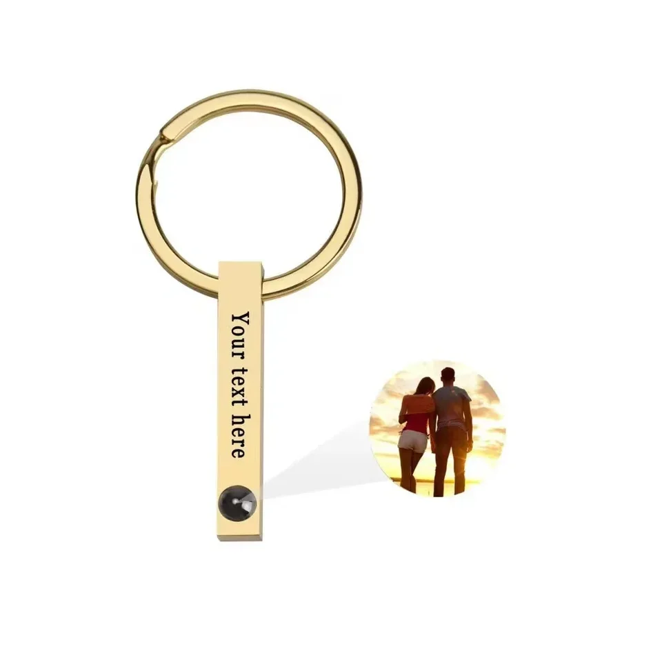 Prispôsobená projekcia Photo Keychain titánový oceľový reťazový prsteň kľúča Prispôsobenie prívesku milenec priateľ rodiny Valentín darček