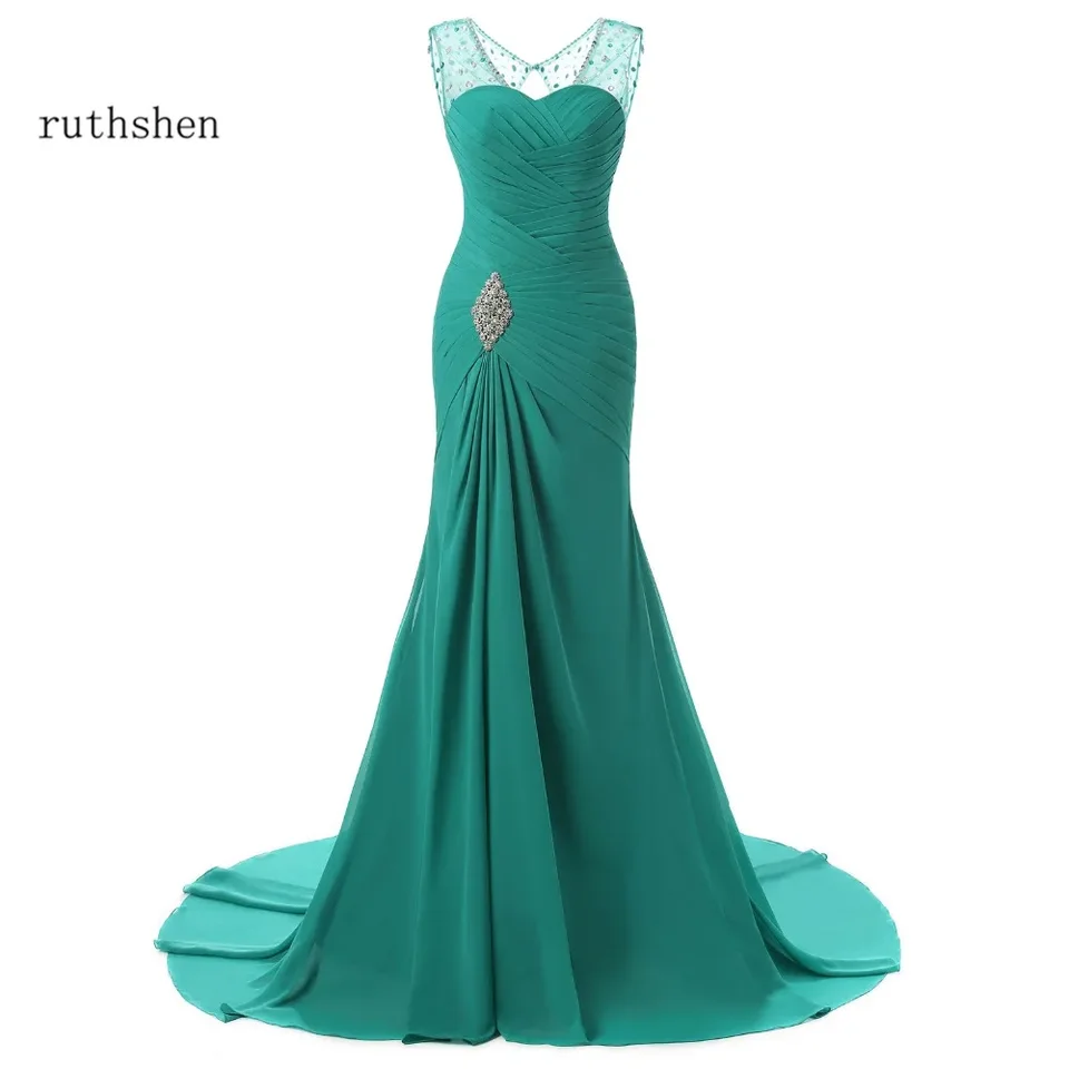 Prispôsobené 2024 Večerné šaty Mermaid V-Neck Cap Ruckves Green Korálkový šifón Elegantné dlhé večerné šaty Prom šaty