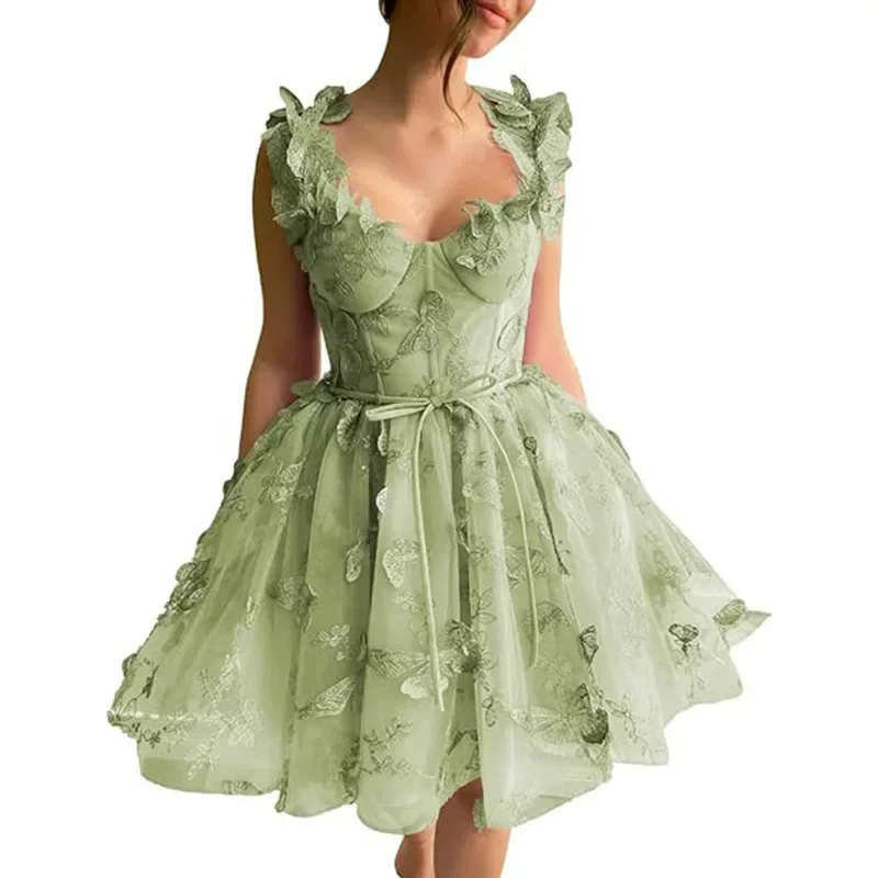 Prispôsobené 3D krátke domáce šaty popruhy Lace Prom Cocktail Bodice Party Gown Classic Vysoko kvalitné sexy šaty pre ženy