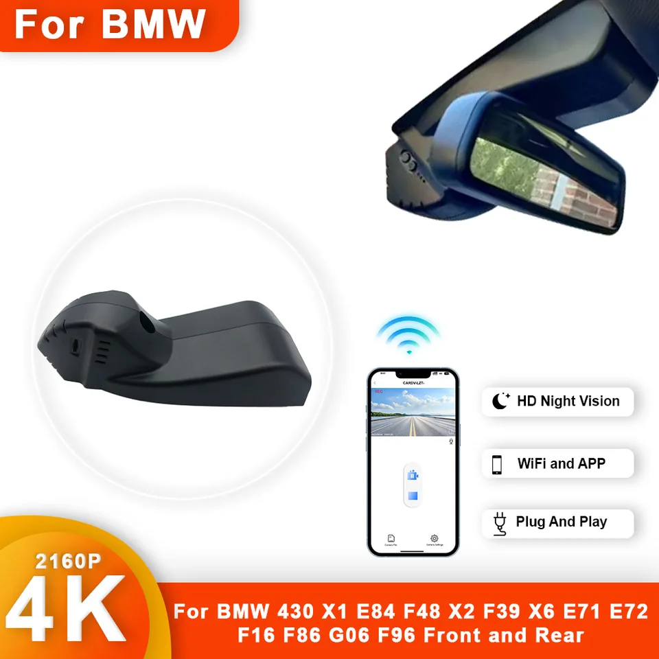 Prispôsobené 4K HD 2160p Plug and Play Dashcam pre BMW 430 X1 E84 F48 X2 F39 X6 E71E72 F16 F86 G06 F96 Predné a zadné WiFi Car DVR DVR