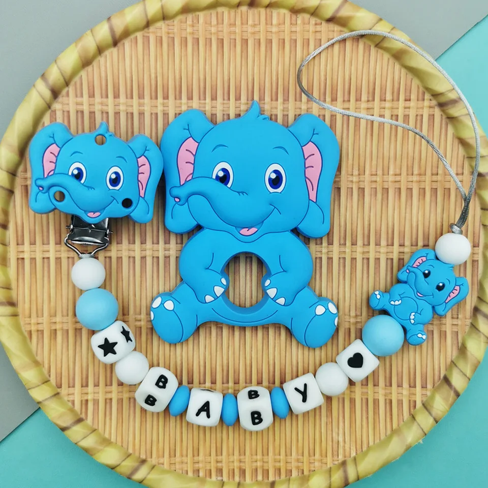 Prispôsobené anglické ruské silikónové písmeno Názov detského silikónu Prívesok Capcifer Clip Clip Chains Teether Baby Coccifice kawaii hračkár