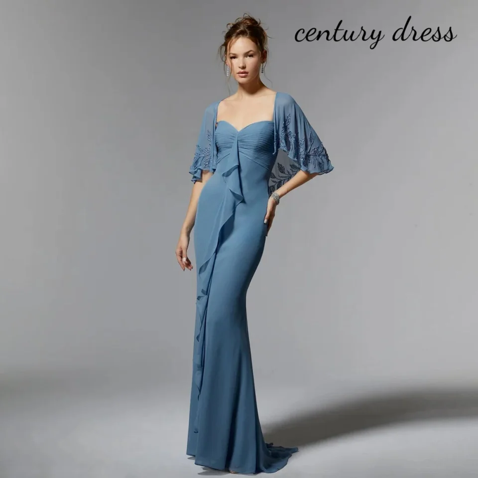 Prispôsobené aplikácie Ženy Prom Dress Matka nevesty A-line krátke rukávy Charming Ruffle Party Dress Dámske večerné šaty