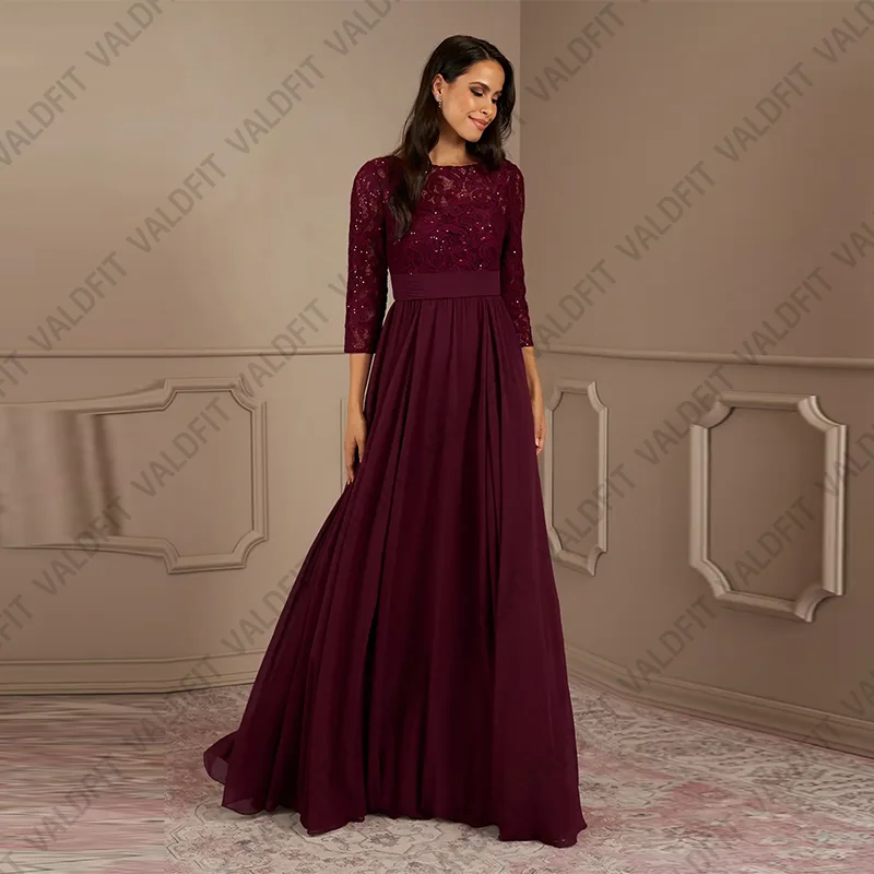 Prispôsobené dlhé kabaretové matka nevesty šaty s 3/4 rukávom Vestidos de Fiesta Elegantes 2024 para boda