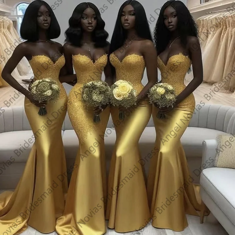 Prispôsobené dlhé morské panny African družičky šaty bez ramienok večerné večierky Vestidos de Fiestas Rúch invitée mariage