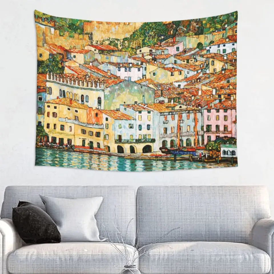 Prispôsobené hippie gustav klimt malcesine na jazere Garda Tapestry Wall zavesenie Domáca maľba