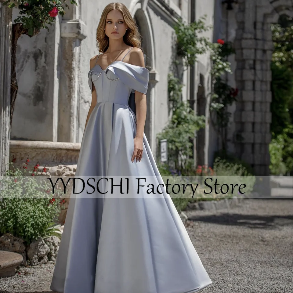 Prispôsobené kokteilové šaty Sky Blue A-Line 2025 Večerné šaty Dubai Stain Prom šaty Sexy 2024 Formálne Vestidos de Noche 2023