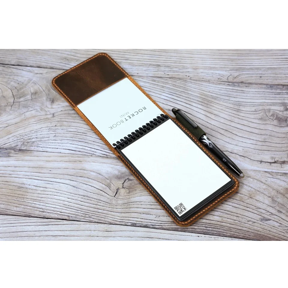 Prispôsobené kožené raketové knihy Mini Case Case, kožené flip notebook puzdro pre raketový server poznámkový blok Mini 3,5 x 5,5 palca