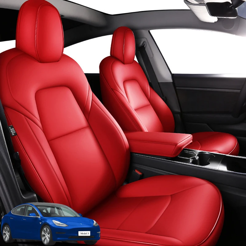 Prispôsobené luxusné kryty autosedačiek pre Tesla Model 3 2017-2024 Faux Leather Ochranné kryt