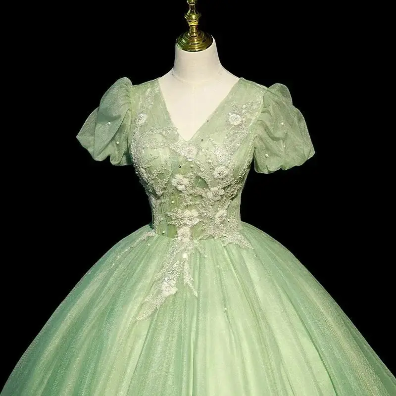 Prispôsobené luxusné vinobranie mori zelené čipky guľové šaty s rukávmi quinceanera šaty Vestido de 15 quinceañeras Vestidos 15 Anos