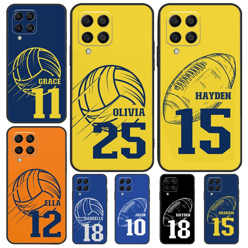 Prispôsobené meno futbalové volejbalové puzdro pre Samsung Galaxy M32 M52 M12 M22 M13 M23 M33 M53 M14 M34 M54 M31 M51 M20 M31S M30S