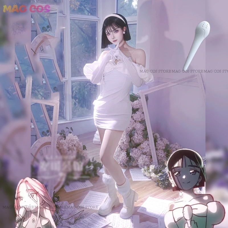 Prispôsobené mimozemské pódium sua cosplay kostýmy Halloween Party Roleplay spievajúce oblečenie biele večerné šaty anime outfit mikroféry